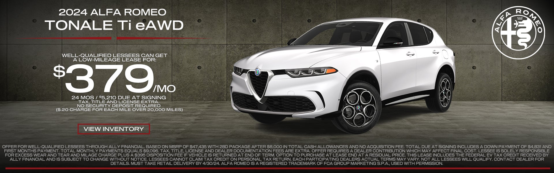 2024 Alfa Romeo Tonale TI eAWD lease $379/mo