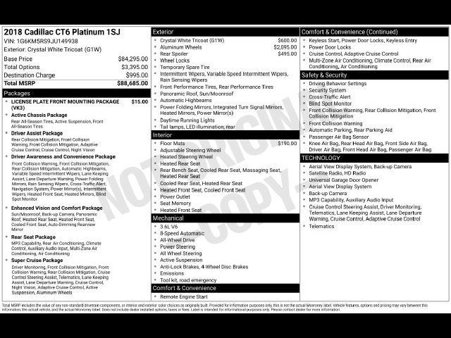 2018 Cadillac CT6 3.6L Platinum