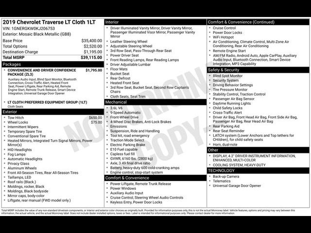 2019 Chevrolet Traverse LT Cloth w/1LT