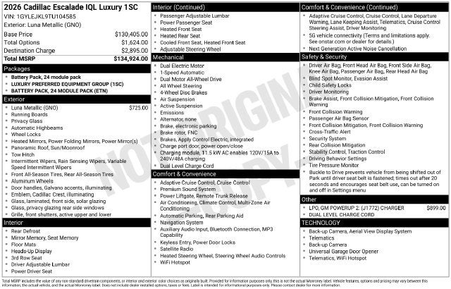 2026 Cadillac ESCALADE IQL Luxury