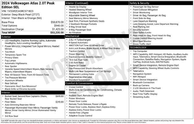 2024 Volkswagen Atlas 2.0T Peak Edition SEL