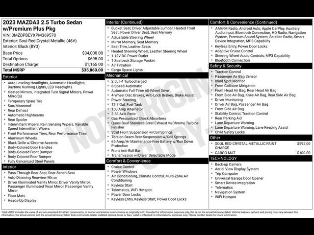 2023 Mazda Mazda3 Sedan 2.5 Turbo Premium Plus Package