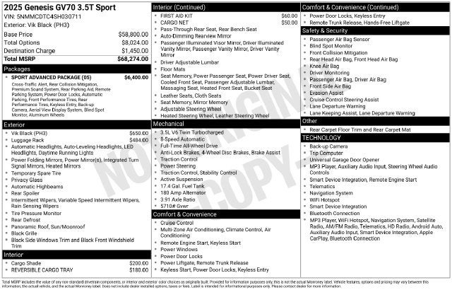 2025 Genesis GV70 3.5T Sport